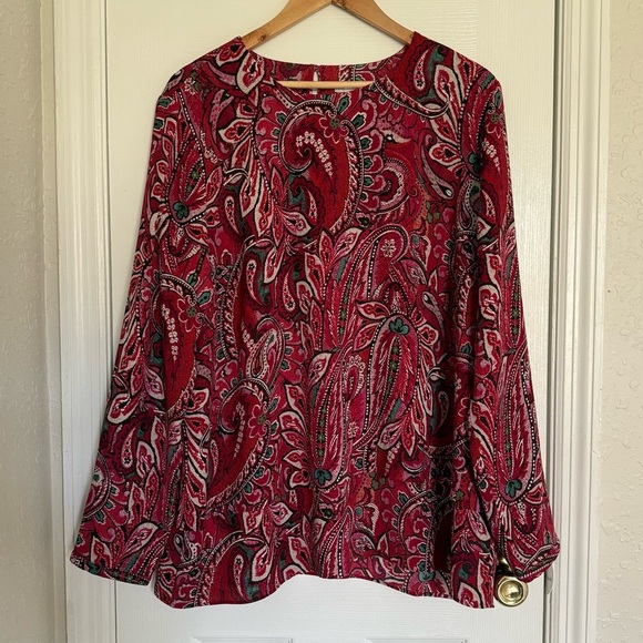 J. Jill Tops - J. Jill Red Layered Paisley Tunic Long Sleeve Blouse XL
